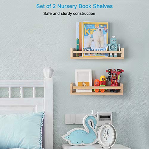 JORIKCHUO Nursery Book Shelves, Set of 2 Wood Floating Book Shelves for Kids Room, Kitchen Spice Rack, or Rustic Wall Mounted Shelves for Farmhouse Bathroom Décor (Natural Wood) - Image 3