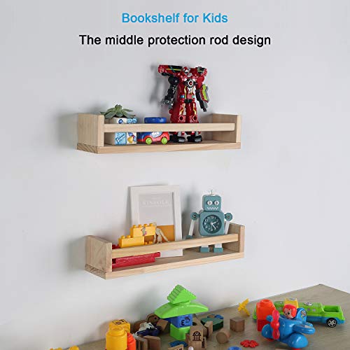 JORIKCHUO Nursery Book Shelves, Set of 2 Wood Floating Book Shelves for Kids Room, Kitchen Spice Rack, or Rustic Wall Mounted Shelves for Farmhouse Bathroom Décor (Natural Wood) - Image 4