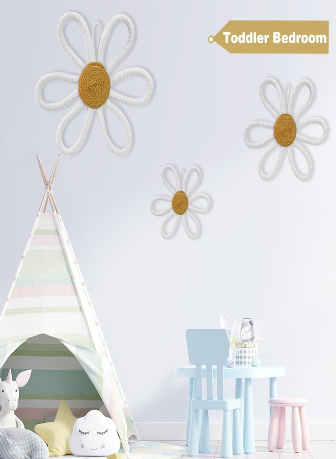 MEINV 6 Pcs Boho Nursery Daisy Wall Decor, Woven Flowers Wall Hanging Art, White Boho Floral Room Decor with Lanyard for Office, Toddler Baby Little Girls Kids Home Bedroom Above Bed Decorations (White) - Image 4