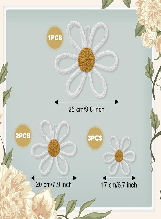 MEINV 6 Pcs Boho Nursery Daisy Wall Decor, Woven Flowers Wall Hanging Art, White Boho Floral Room Decor with Lanyard for Office, Toddler Baby Little Girls Kids Home Bedroom Above Bed Decorations (White) - Image 2