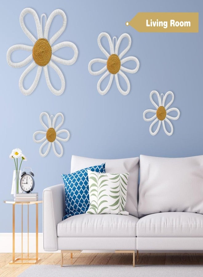 MEINV 6 Pcs Boho Nursery Daisy Wall Decor, Woven Flowers Wall Hanging Art, White Boho Floral Room Decor with Lanyard for Office, Toddler Baby Little Girls Kids Home Bedroom Above Bed Decorations (White) - Image 5
