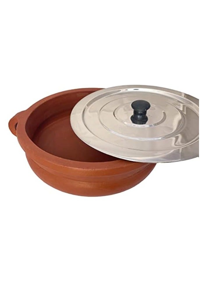 Green Tiger Handmade Earthen Clay Kadai Chatti Pot with Stainless Steel Lid/ Natural Cookware / Serving Pot / Traditional table ware / Made by Indian Artisan /Red, 3 Liter - Image 3