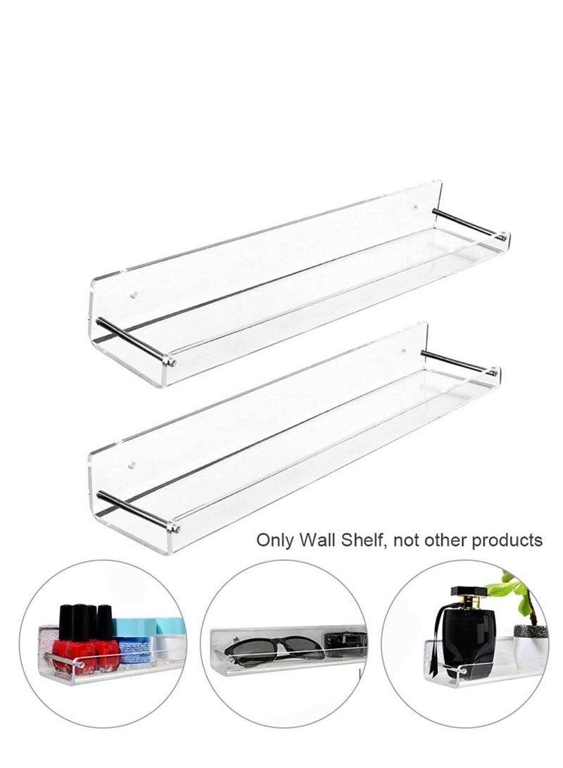 SYOSI 2 Pack Acrylic Floating Shelves, 15" L x 3.25" W, Clear Bathroom Wall Shelf Bookshelves, Invisible Display for Office Bedroom Small Gap Allows Water to Escape Free Screws Drill Bit (Medium)  - Image 3