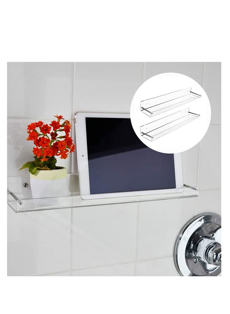 SYOSI 2 Pack Acrylic Floating Shelves, 15" L x 3.25" W, Clear Bathroom Wall Shelf Bookshelves, Invisible Display for Office Bedroom Small Gap Allows Water to Escape Free Screws Drill Bit (Medium)  - Image 5