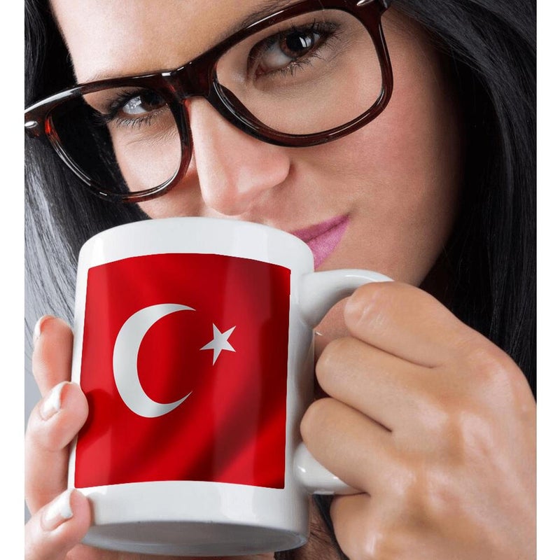 3dRose mug_155075_1 Turkey Flag Banner Turkish National Country Waving Crescent Ceramic Mug, 11-Ounce - Image 2