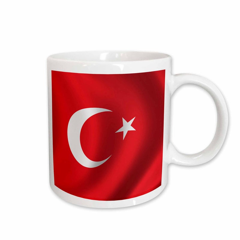 3dRose mug_155075_1 Turkey Flag Banner Turkish National Country Waving Crescent Ceramic Mug, 11-Ounce - Image 1