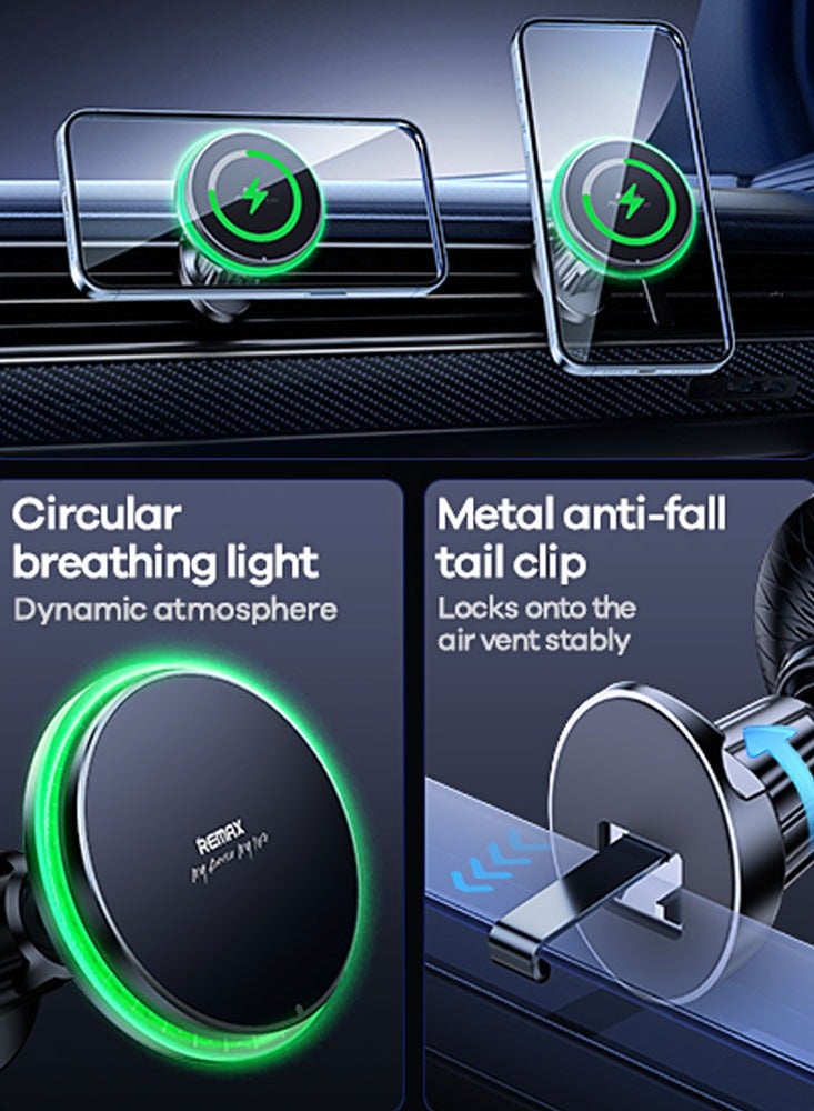 ريماكس شاحن سيارة لاسلكي - حامل فتحة تهوية سريع الشحن، حامل هاتف قابل للدوران لحامل السيارة المغناطيسي للأجهزة والأجهزة - Image 3