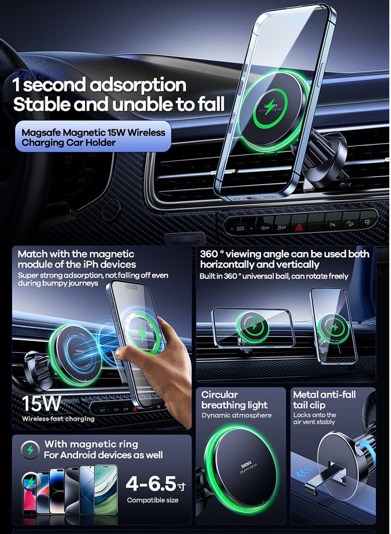ريماكس شاحن سيارة لاسلكي - حامل فتحة تهوية سريع الشحن، حامل هاتف قابل للدوران لحامل السيارة المغناطيسي للأجهزة والأجهزة - Image 5
