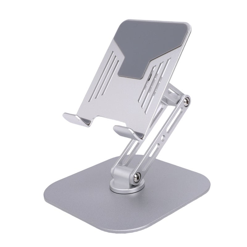 Desk Tablet Stand Adjustable Foldable 360° Rotating Metal Desk Tablet Holder for Cell Phone Silver - Image 3
