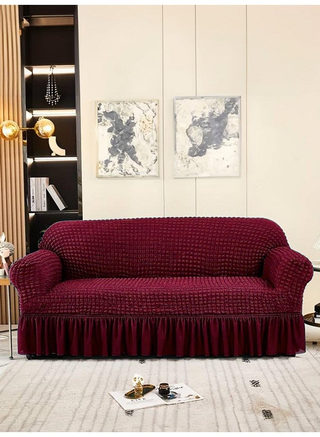 VORHANG Stretch Sofa Slipcover Easy Fitted Sofa Couch Cover with Skirt (Maroon -3 Seater) Pack of 1 - Image 1