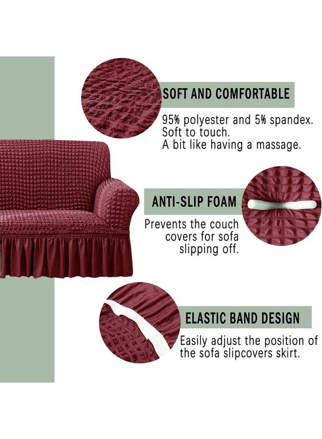 VORHANG Stretch Sofa Slipcover Easy Fitted Sofa Couch Cover with Skirt (Maroon -3 Seater) Pack of 1 - Image 3