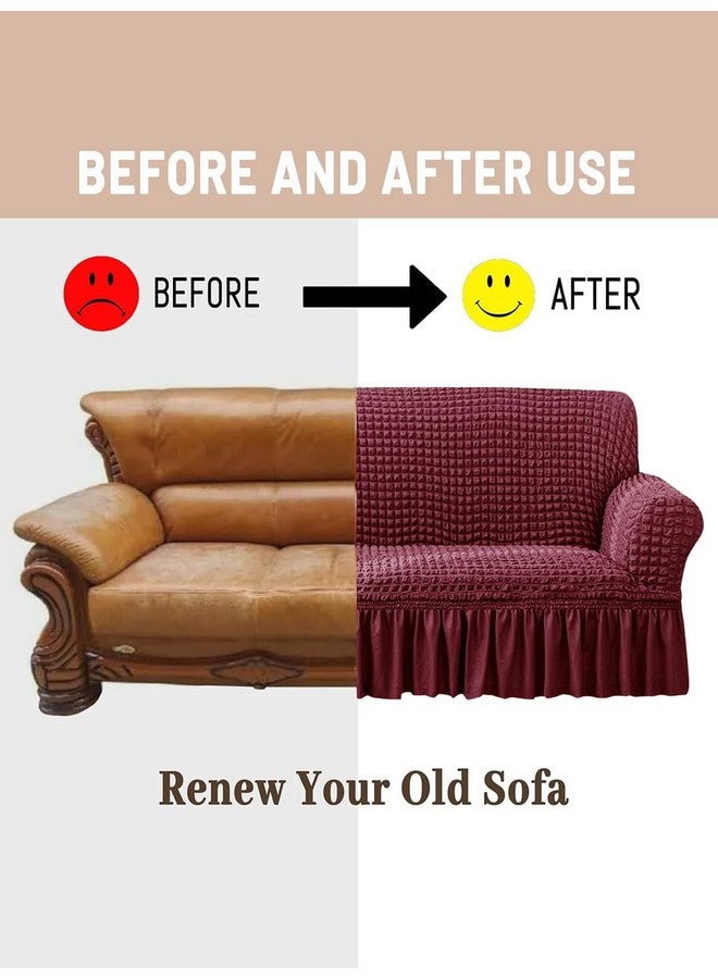 VORHANG Stretch Sofa Slipcover Easy Fitted Sofa Couch Cover with Skirt (Maroon -3 Seater) Pack of 1 - Image 4