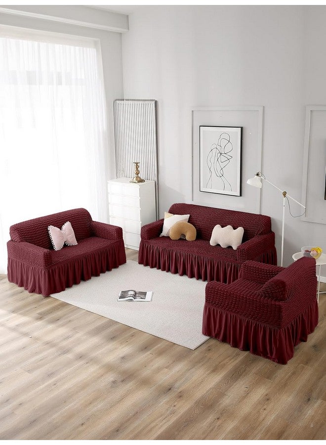 VORHANG Stretch Sofa Slipcover Easy Fitted Sofa Couch Cover with Skirt (Maroon -3 Seater) Pack of 1 - Image 2