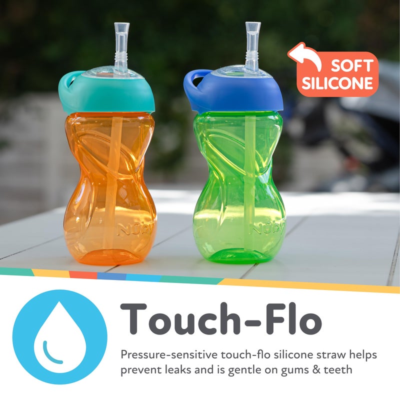 Nuby No-Spill Clik-It Flexi Straw Sippy Cup with Easy Grip - (2-Pack) 10 oz - Baby Sippy Cup for 6+ Month Old - Orange/Green - Image 2