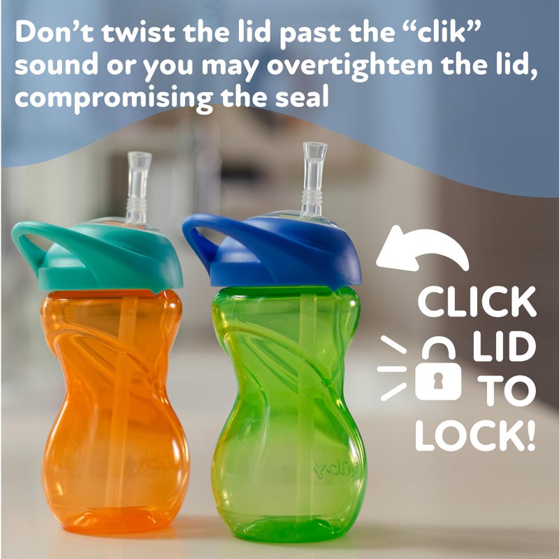 Nuby No-Spill Clik-It Flexi Straw Sippy Cup with Easy Grip - (2-Pack) 10 oz - Baby Sippy Cup for 6+ Month Old - Orange/Green - Image 5