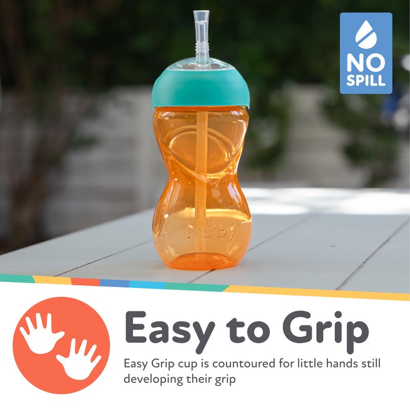 Nuby No-Spill Clik-It Flexi Straw Sippy Cup with Easy Grip - (2-Pack) 10 oz - Baby Sippy Cup for 6+ Month Old - Orange/Green - Image 3