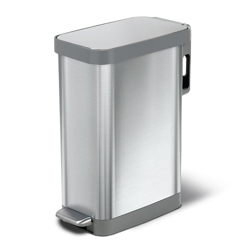Glad Slim Trash Can with Clorox Odor Protection - Narrow Kitchen Garbage Bin with Soft Close Lid, Step On Foot Pedal and Waste Bag Roll Holder, All Stainless, 12 Gallon/45 Liter - Image 1