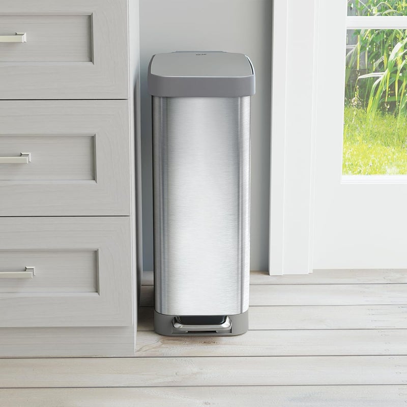 Glad Slim Trash Can with Clorox Odor Protection - Narrow Kitchen Garbage Bin with Soft Close Lid, Step On Foot Pedal and Waste Bag Roll Holder, All Stainless, 12 Gallon/45 Liter - Image 5