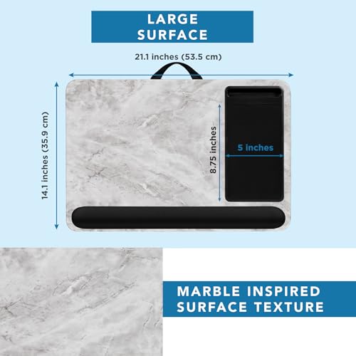 LAPGEAR Home Office Pro Lap Desk with Wrist Rest, Mouse Pad, and Phone Holder - White Marble - Fits up to 15.6 Inch Laptops - Style No. 91591 - Image 5