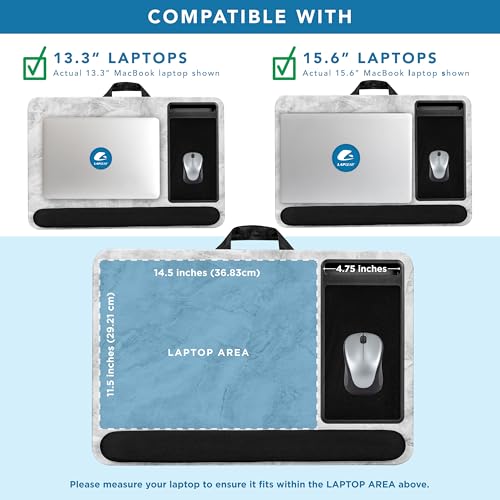 LAPGEAR Home Office Pro Lap Desk with Wrist Rest, Mouse Pad, and Phone Holder - White Marble - Fits up to 15.6 Inch Laptops - Style No. 91591 - Image 3