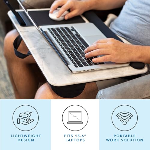 LAPGEAR Home Office Pro Lap Desk with Wrist Rest, Mouse Pad, and Phone Holder - White Marble - Fits up to 15.6 Inch Laptops - Style No. 91591 - Image 2