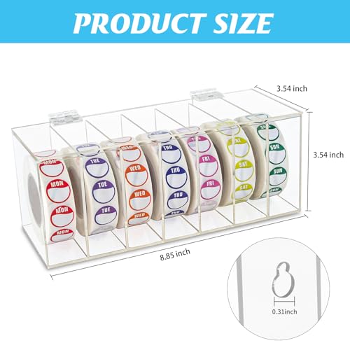 DLUGOPIS Acrylic Day of The Week Covered Label Dispenser 7-Slot Dispenser Day of The Week Label Dispenser Wall Mount Sticker Roll Dispenser for 1",3/4"Day of The Week Stickers 1 Inch Label Dispenser (No Label) - Image 2