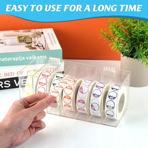 DLUGOPIS Acrylic Day of The Week Covered Label Dispenser 7-Slot Dispenser Day of The Week Label Dispenser Wall Mount Sticker Roll Dispenser for 1",3/4"Day of The Week Stickers 1 Inch Label Dispenser (No Label) - Image 4