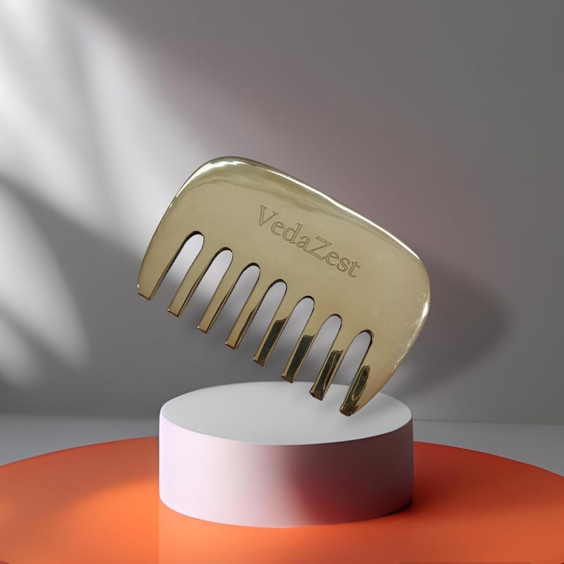 VedaZest Bronze Kansa Gua Sha Massage Tool  Kansa Comb Tendon Massage Scraper Muscle Pain Relief Scar Tissue Breakup Hair Loss Prevention Massager - Image 3