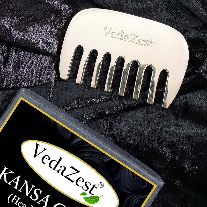 VedaZest Bronze Kansa Gua Sha Massage Tool  Kansa Comb Tendon Massage Scraper Muscle Pain Relief Scar Tissue Breakup Hair Loss Prevention Massager - Image 1