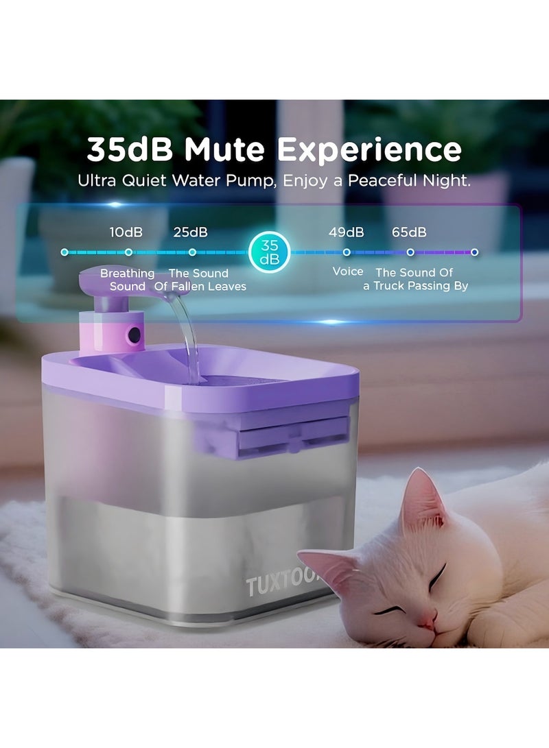 TUXTOOX Cat Water Fountain Wireless, 74.4oz/2.2L Cordless Pet Water Fountains for Cats Dogs, 4400mAh Battery Operated Cat Drinking Fountain, Ultra Quiet Pump, BPA-Free (Purple) - Image 4