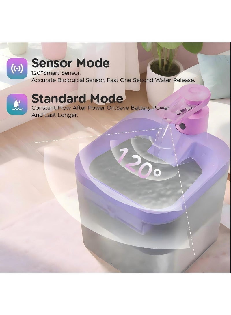 TUXTOOX Cat Water Fountain Wireless, 74.4oz/2.2L Cordless Pet Water Fountains for Cats Dogs, 4400mAh Battery Operated Cat Drinking Fountain, Ultra Quiet Pump, BPA-Free (Purple) - Image 2