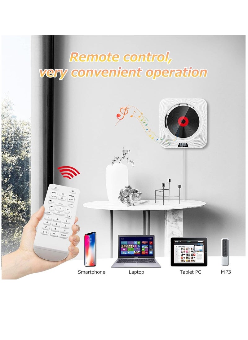Generic - Portable Bluetooth CD Player,Wall Mountable CD/DVD Player for Home with Remote Control Dust Cover LCD Display Built-in HiFi Speakers FM Radio,Support CD/DVD/MP3/USB/AUX Input Output (White) - Image 1