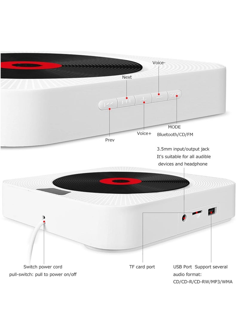 Generic - Portable Bluetooth CD Player,Wall Mountable CD/DVD Player for Home with Remote Control Dust Cover LCD Display Built-in HiFi Speakers FM Radio,Support CD/DVD/MP3/USB/AUX Input Output (White) - Image 1