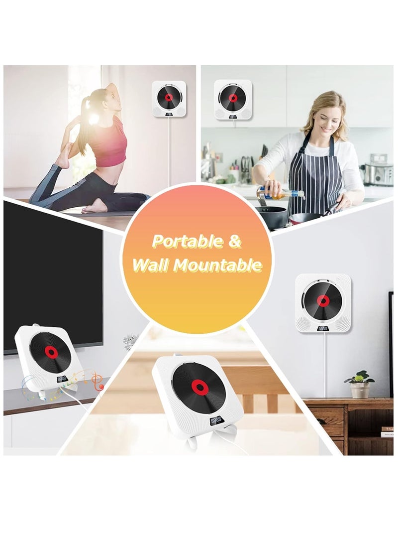 Generic - Portable Bluetooth CD Player,Wall Mountable CD/DVD Player for Home with Remote Control Dust Cover LCD Display Built-in HiFi Speakers FM Radio,Support CD/DVD/MP3/USB/AUX Input Output (White) - Image 1