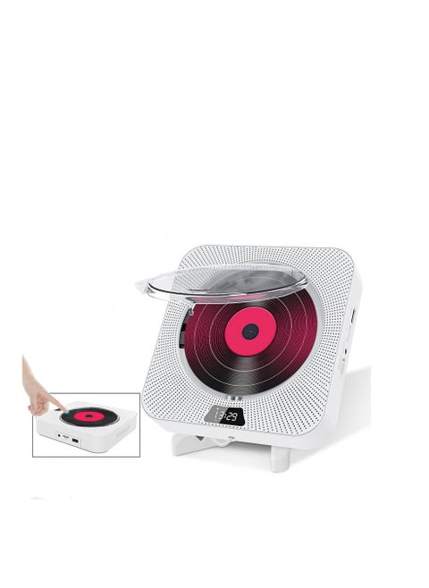Portable Bluetooth CD Player,Wall Mountable CD/DVD Player for Home with Remote Control Dust Cover LCD Display Built-in HiFi Speakers FM Radio,Support CD/DVD/MP3/USB/AUX Input Output (White)