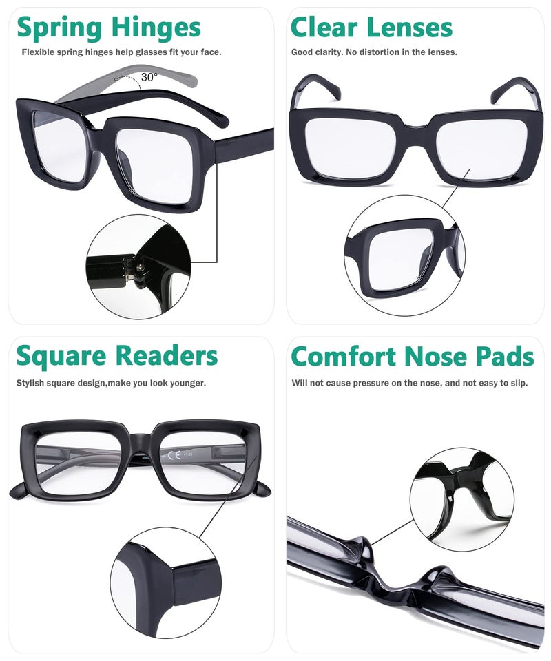 آي كيبر Eyekepper 4 Pack Syng Reading Classes Women - قراءات مربعة كبيرة الحجم أسود - Image 4