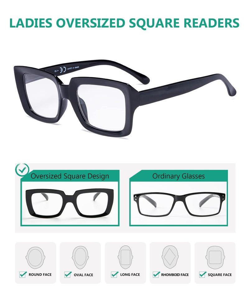 آي كيبر Eyekepper 4 Pack Syng Reading Classes Women - قراءات مربعة كبيرة الحجم أسود - Image 3