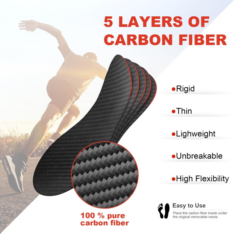 EZWORK Carbon Fiber Insoles, Carbon Fiber Foot Plate 1 Pair Rigid Shoe Insert Support Turf Toe, Foot Fractures, Morton Extension, Hallux Rigidus and Limitus - Alternative to Post Op Shoe - Image 5