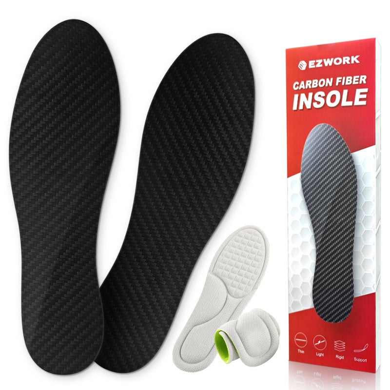 EZWORK Carbon Fiber Insoles, Carbon Fiber Foot Plate 1 Pair Rigid Shoe Insert Support Turf Toe, Foot Fractures, Morton Extension, Hallux Rigidus and Limitus - Alternative to Post Op Shoe - Image 1