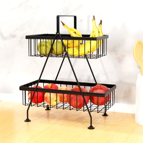 WonderStand FRESCO | Premium Metal Steel 2-Tier Fruit & Vegetable Basket For Home and Kitchen Dining Table/Tiered Shelf Basket (Black) - Image 1