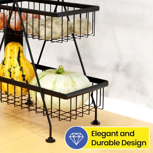 WonderStand FRESCO | Premium Metal Steel 2-Tier Fruit & Vegetable Basket For Home and Kitchen Dining Table/Tiered Shelf Basket (Black) - Image 3