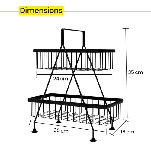 WonderStand FRESCO | Premium Metal Steel 2-Tier Fruit & Vegetable Basket For Home and Kitchen Dining Table/Tiered Shelf Basket (Black) - Image 4