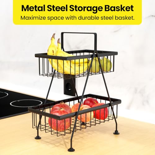 WonderStand FRESCO | Premium Metal Steel 2-Tier Fruit & Vegetable Basket For Home and Kitchen Dining Table/Tiered Shelf Basket (Black) - Image 5