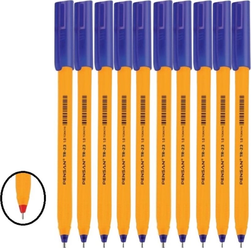 Pensan Blue Ballpoint Pen Tr 23 Triangular Body 1.00 mm Nib 10 Pieces Ballpoint Pen Blue 10 Pieces - Image 1