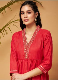 SASSAFRAS Embroidered Gathered Detail Peplum Top and Wide Leg Set by Styli  - Image 4