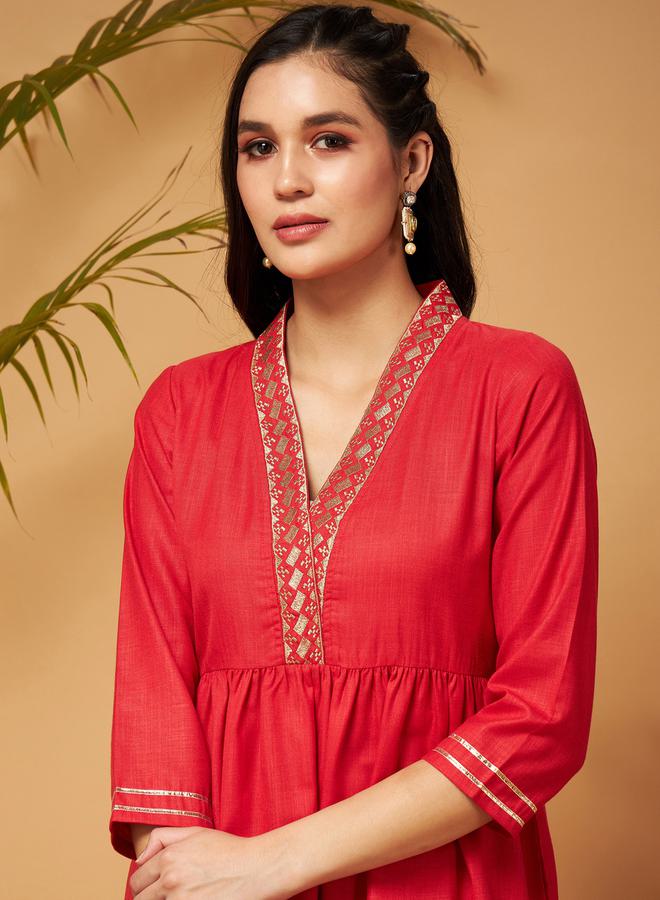 SASSAFRAS SASSAFRAS Embroidered Gathered Detail Peplum Top and Wide Leg Set  - Image 4