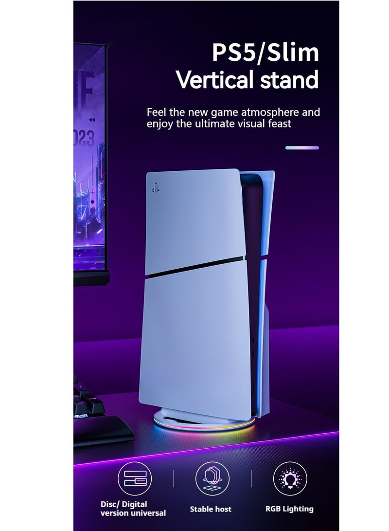 SYOSI Vertical Stand Compatible with PS5 Slim & PS5 Console - RGB Colorful Light Base Stand is Universal for PS5 Slim & PS5 Digital/Disc Editon, PS5 Slim/ PS5 Accessories with Screw＆ USB Cable - Image 2