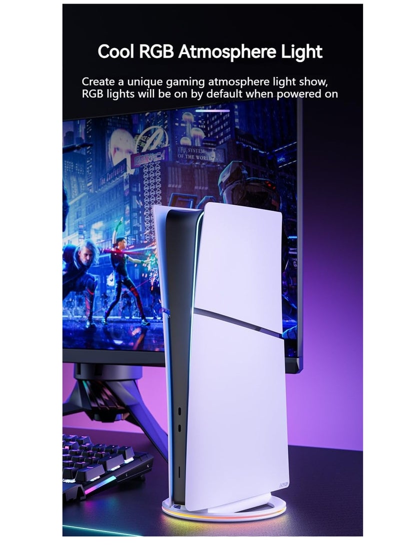 SYOSI Vertical Stand Compatible with PS5 Slim & PS5 Console - RGB Colorful Light Base Stand is Universal for PS5 Slim & PS5 Digital/Disc Editon, PS5 Slim/ PS5 Accessories with Screw＆ USB Cable - Image 4