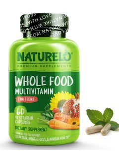 NATURELO Whole Food Multivitamin For Teens - Formulated to support Clean Skin, Mental Focus & Immune Health -60 Vegetarian Capsules Dietary Supplement  - Image 1