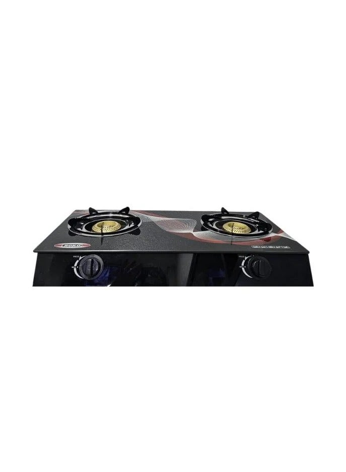 2 Burner Low Gas   Consumption Automatic Glass Stove Black and Red  - Image 2
